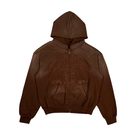 Prayer Dept Zip Hoodie - Chocolate (IN STOCK - Shipping Immediately)